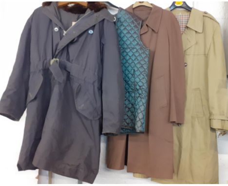 A 1950s gents blue Canadian Royal Airforce military Parka Outer 51 Pattern size B coat with faux fur collar, together with tw
