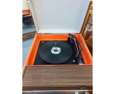 A Fidelity record player with an orange and cream caseLocation: 