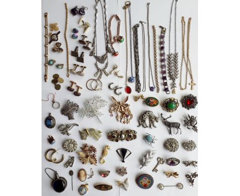 A quantity of vintage brooches to include Kirk Folly, micro-mosaic, an aurora borealis tree form brooch, an early 20th Centur