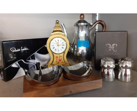 Collectables to include a Culinary Concepts champagne cork design silver coloured cruet set, an individual silver plated coff