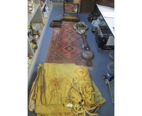 A mixed lot to include a 19th century inlaid mahogany swing mirror with two base drawers on bracket feet; a Georgian mercury 