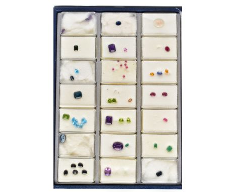 A COLLECTION OF LOOSE GEMSTONES, to include an opal cabochon measuring approximately 16.6mm x 12.5mm, an oval mixed cut ruby 