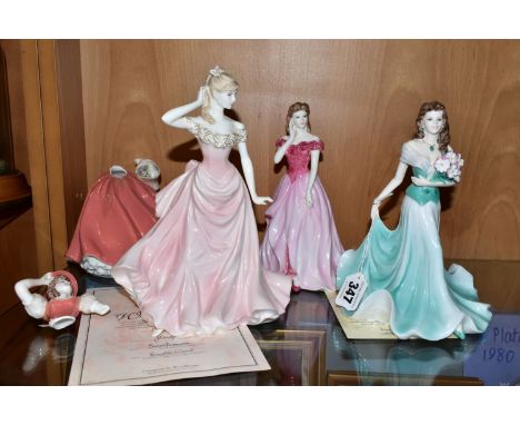 FOUR COALPORT FIGURINES, comprising Ladies of Fashion Margaret - exclusive to figurine events in 1997, with certificate, sign