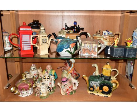 SEVENTEEN NOVELTY TEAPOTS, to include two boxed miniature Cardew Collectables Winnie the Pooh teapots: Winnie and Tigger, Car