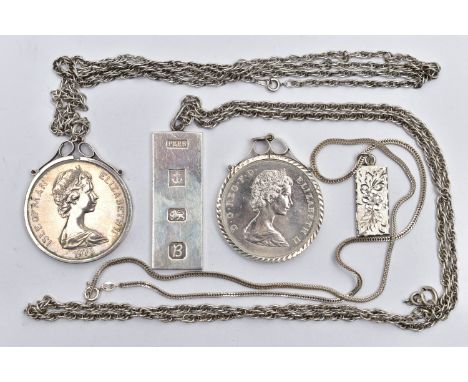 A SELECTION OF SILVER JEWELLERY, to include a large silver ingot, hallmarked 'P &amp; R Bushell' Birmingham 1976, suspended f