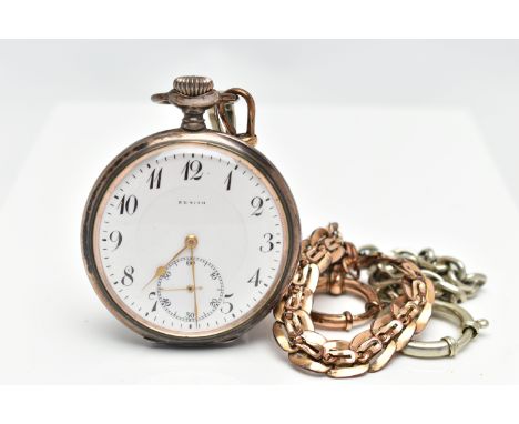 A SILVER 'ZENITH' OPEN FACE POCKET WATCH, hand wound movement, white dial signed 'Zenith', Arabic numerals, subsidiary second