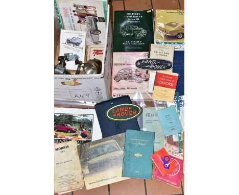 ONE BOX OF VEHICLE MANUALS AND CATALOGUES, to include a Military Land Rover Series III Illustrated Parts Catalogue, a boxed L