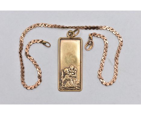 A 9CT YELLOW GOLD ST.CHRISTOPHER PENDANT AND A BRACELET, the pendant of a rectangular form, hallmarked 9ct Birmingham import,