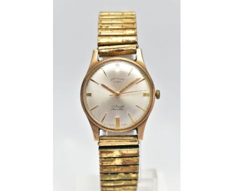 A 9CT GOLD 'ROTARY' WRISTWATCH, hand wound movement, round dial signed 'Rotary 17 jewels incabloc', baton markers, polished g