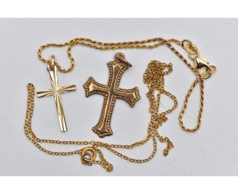 TWO CROSS PENDANTS, A CHAIN AND A BRACELET, to include a polished cross with a beaded surround, fitted with a jump ring, hall