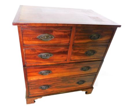 A 19thC mahogany commode chest, the rectangular cross banded top with an ebony and boxwood strung border, above four false dr