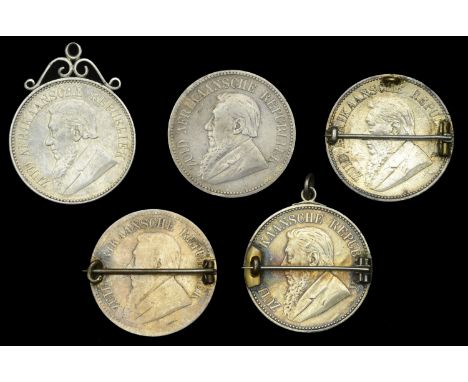 South Africa, Paul Kruger, Halfcrowns (5), 1892, 1895, 1896 (2), 1897 [5]. Reverses enamelled with light or dark blue backgro