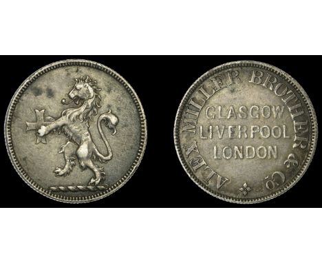 Nigeria, Alexander Miller, Brother and Co, silver, lion rampant left holding cross, rev. legend, edge grained, 24mm, 5.85g (V