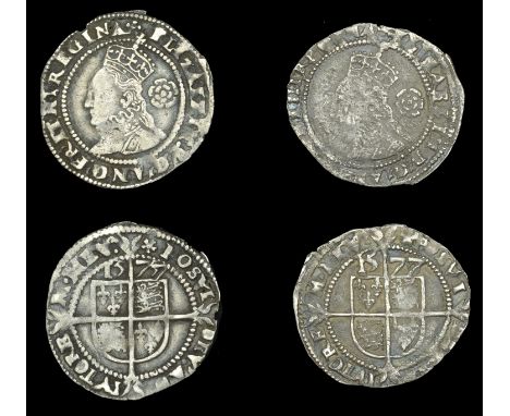 Elizabeth I (1558-1603), Fourth issue, Threepences (2), 1577/5, mm. eglantine, bust 4D, reads elizabeth d g ang fr et hi regi