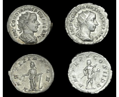 Roman Imperial Coinage, Gordian III, Antoninianii (2), both Rome, 241-3, revs. Lætitia standing left, holding wreath and anch