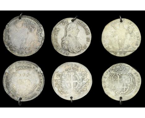 Malta, Emmanuel Pinto, 15 Tarí (2), 1761, 1764 (RS 111, 114); Emmanuel de Rohan, Scudo, 1796 (RS 48) [3]. All pierced and pre