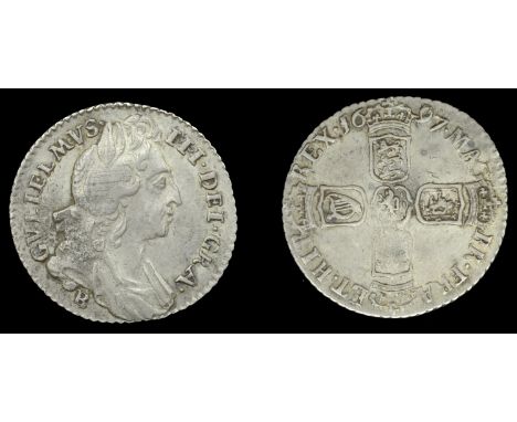 William III (1694-1702), Sixpence, 1697b, first bust, large crowns (ESC 1260 [1554]: S 3528). Small weak patch on reverse, ot