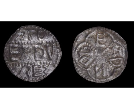 Kings of East Anglia, Eadwald, Penny, Ipswich?, Eadnoth, aγδ eadv rex in three lines, rev. e ad n od in quarters of a pellete