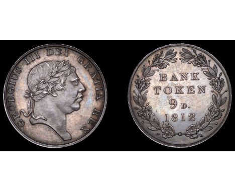 George III (1760-1820), Bank of England, Pattern Ninepence, 1812, by T. Wyon, in silver, laureate bust right, rev. value in w