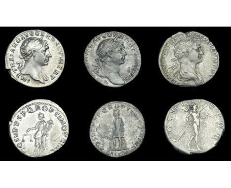 Roman Imperial Coinage, Trajan, Denarii (3), all Rome, 110, rev. Dacian captive standing left, hands bound, arms on ground, 2