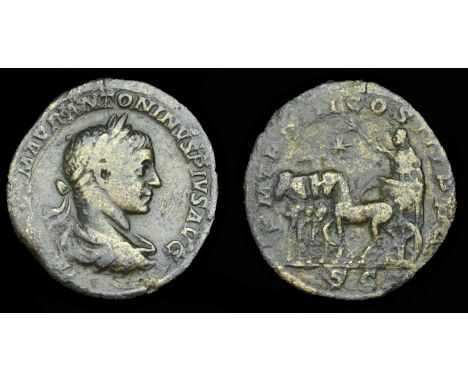 Roman Imperial Coinage, Elagabalus, Sestertius, Rome, 220, laureate and draped bust right, rev. Emperor driving quadriga left