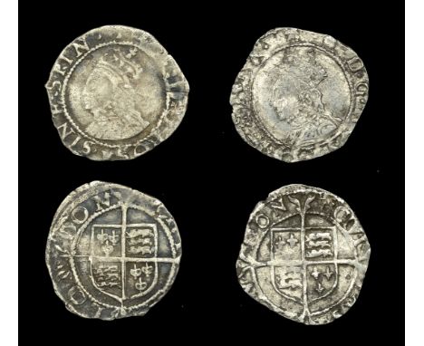 Elizabeth I (1558-1603), Third issue, Pennies (2), mm. coronet, bust 3I, beaded inner circles, reads e d g rosa sine spin · ·