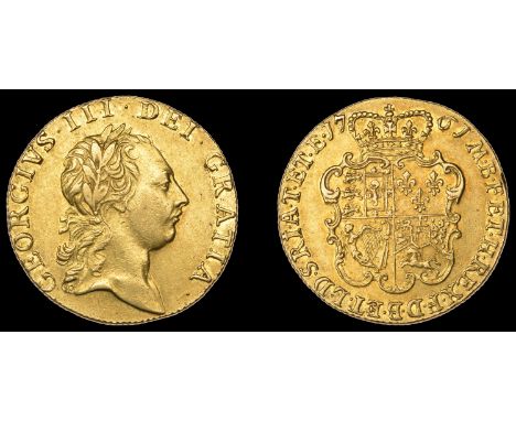 George III (1760-1820), Pre-1816 issues, Guinea, 1761, three leaves at top of wreath (EGC 672; S 3725). Some surface marks an