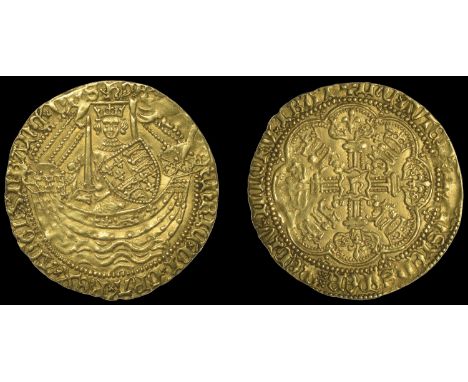 Henry V (1413-1422), Definitive issues, Noble, class Cb, mm. pierced cross on rev. only, mullet by sword arm, ropes 3-2, quat