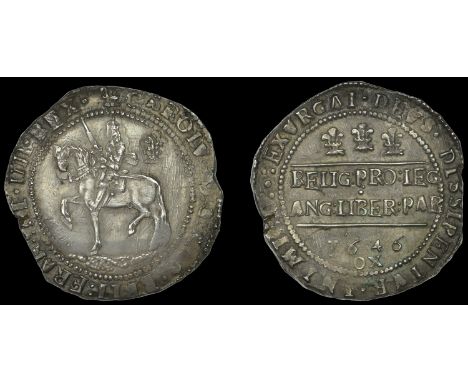 Charles I (1625-1649), Oxford mint, Halfcrown, 1646, mm. plume (with bands) on obv. only, portrait of neat style, pebbly grou