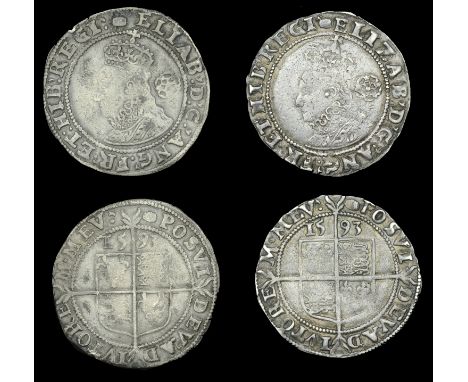 Elizabeth I (1558-1603), Sixth issue, Sixpences (2), both 1593, mm. tun, bust 6C, reads elizab d g ang fr et hib regi, 2.78g/