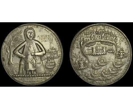 Capture of Fort Chagre, 1740, a silver medal, unsigned, three-quarter length figure of Vernon facing, tree to left, Fort Chag