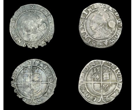 Elizabeth I (1558-1603), Fourth issue, Threehalfpence (2), both 1573, mm. eglantine (over acorn on rev.), 0.66g/10h, mm. egla