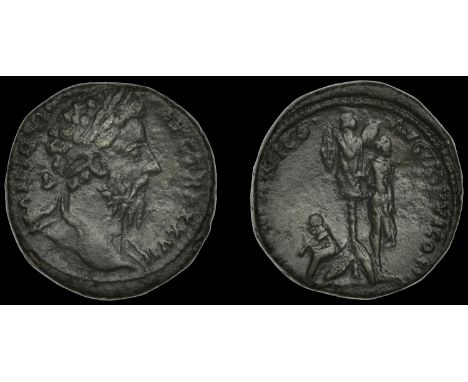 Roman Imperial Coinage, Marcus Aurelius, Sestertius, Rome, 173, laureate bust right, rev. German woman seated left at base of