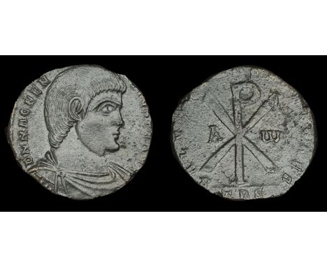 Roman Imperial Coinage, Magnentius, Double Maiorina, Trier, second officina, draped and cuirassed bust right, rev. Chi-Rho mo