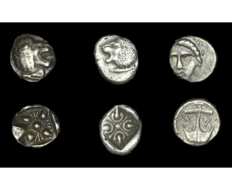 Greek Coinages, THRACE, Apollonia Pontica, Diobol, c. 350-300, facing head of gorgon, rev. anchor flanked by crayfish and a, 
