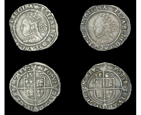 Elizabeth I (1558-1603), Third issue, Threepences (2), both 1567, mm. coronet, bust 4D, reads elzabeth : d g ang fr et hib re