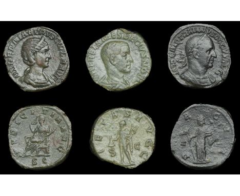 Roman Imperial Coinage, Trajan Decius, Sestertius, Rome, 249-51, rev. Dacia, wearing robe reaching feet, standing left, holdi