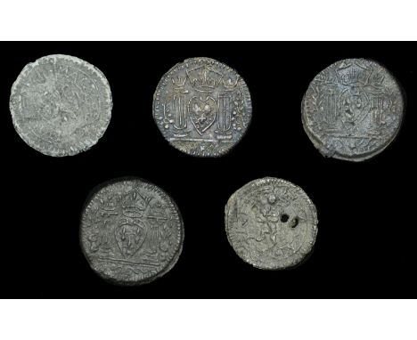 Elizabeth I (1558-1603), Miscellaneous, Jetons and counters: Lyon issues, small size (5), similar, revs. crowned shield flank