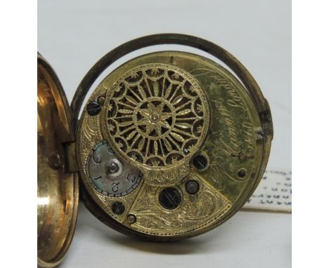 A 19th Century keywound pair cased pocket watch by R Manners, London no.1860, having white enamel dial, decoratively engraved