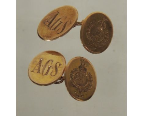 A pair of 9ct rose gold cufflinks engraved with initials, 4.3g