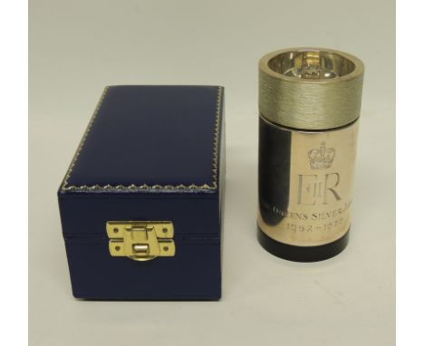 A silver pepper grinder for the Queens Silver Jubilee 1977 maker JAC, in original box, 10cms high