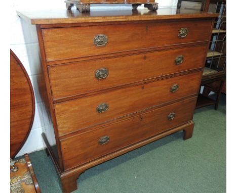 A 19th century mahogany chest of four graduated long drawers on bracket supports, 111cm high, 126.5cm wide. 