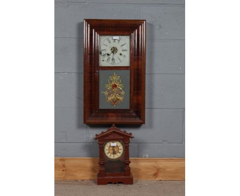 19th century American wall clock, by E.N.Welch of Forestville, and a wooden cased mantel clock (2)