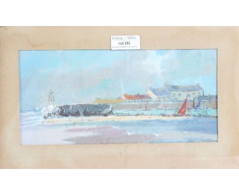 English School, seascape study, gouache, signed to bottom right, housed in a contemporary glazed frame, 24cm wide, 12cm high