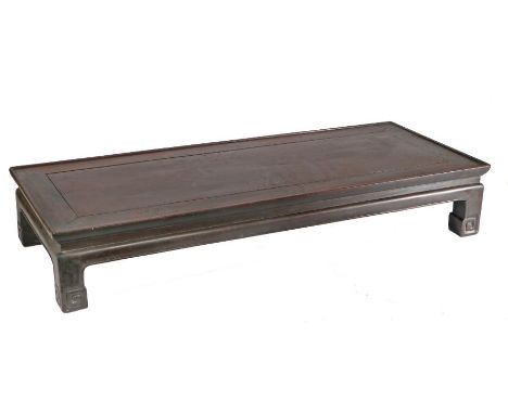 Chinese Zitan wood kang/low table, Qing Dynasty, the rectangular top with squat cloud scroll supports, 100cm wide, 40.5cm wid