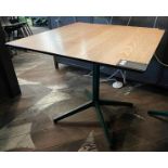 1 x Restaurant Dining Table Featuring a Light Wooden Top and Green Pedestal Base