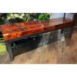 1 x Industrial Style Seating Bench Featuring a Welded Steel Frame and Chunky Plank Wooden Seats