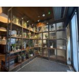 1 x Vestibule Style Door Entrance Featuring Industrial Style Metal Shelving with Plank Wood Shelves