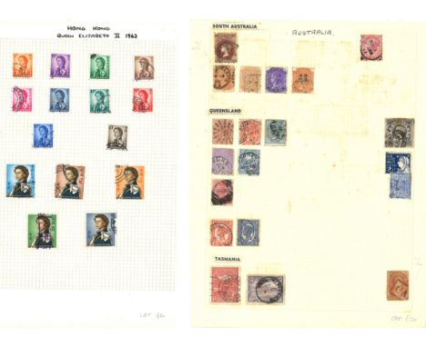 British Commonwealth stamp collection includes 5 album pages from Australian states , Australia, Hong Kong and India. We comb