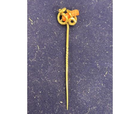 Yellow metal coral stick pin / hatpin 4.2g 